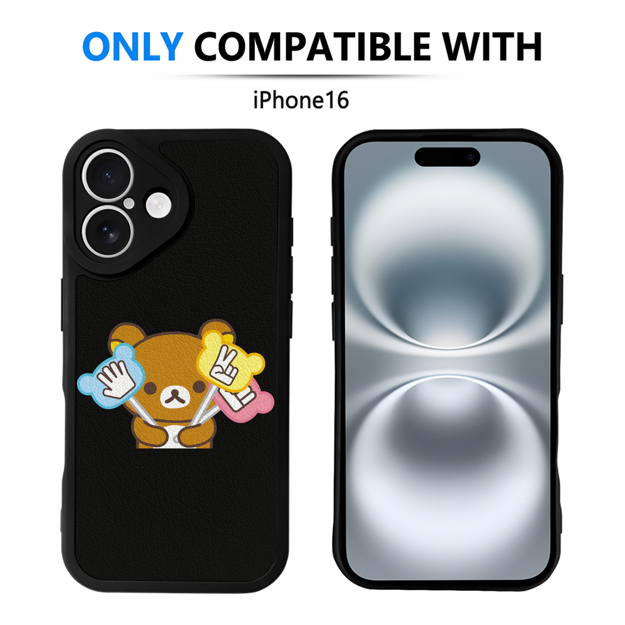 （画像用） リラックマ リラックマ キイロイトリ Rilakkuma Korilakkuma Kiiroitori 【iPhone 16シリーズ対応】シリコンスマホケース（レザー調） 材質：シリコン